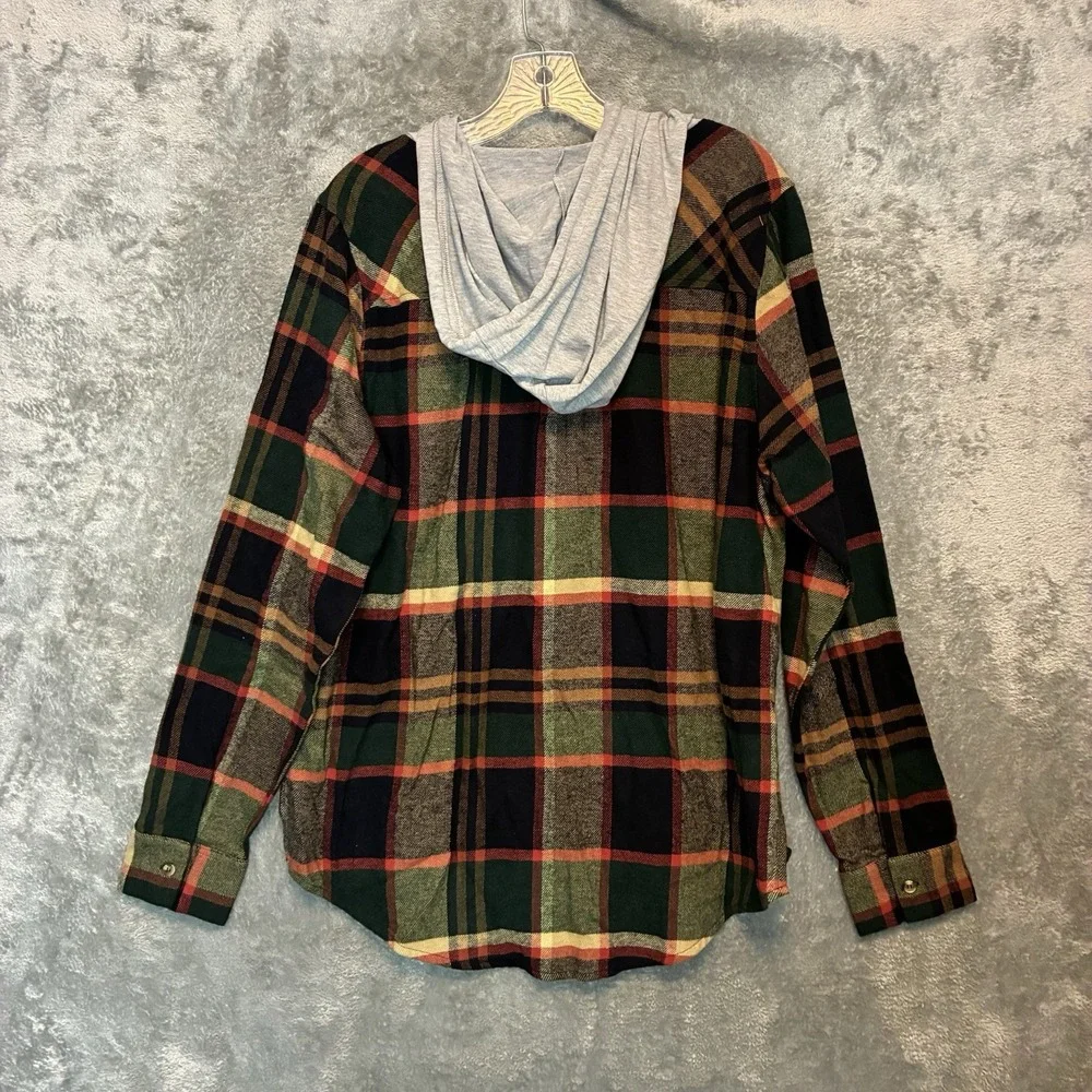 Buckle Mens Plaid Full Zip Hoodie Flannel Shirt L Cozy Cabin Shacket Layering